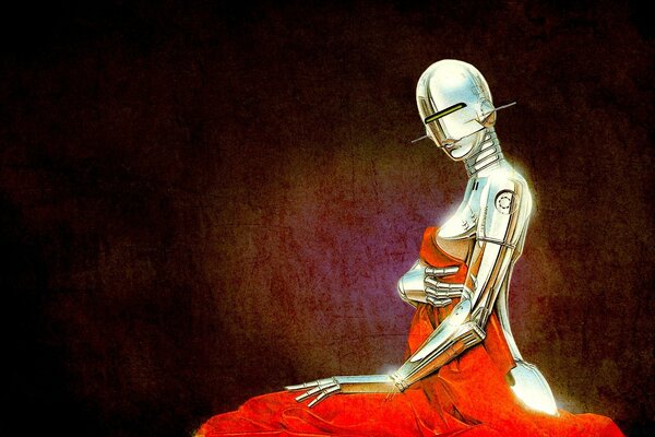 Robot de fer en robe rouge