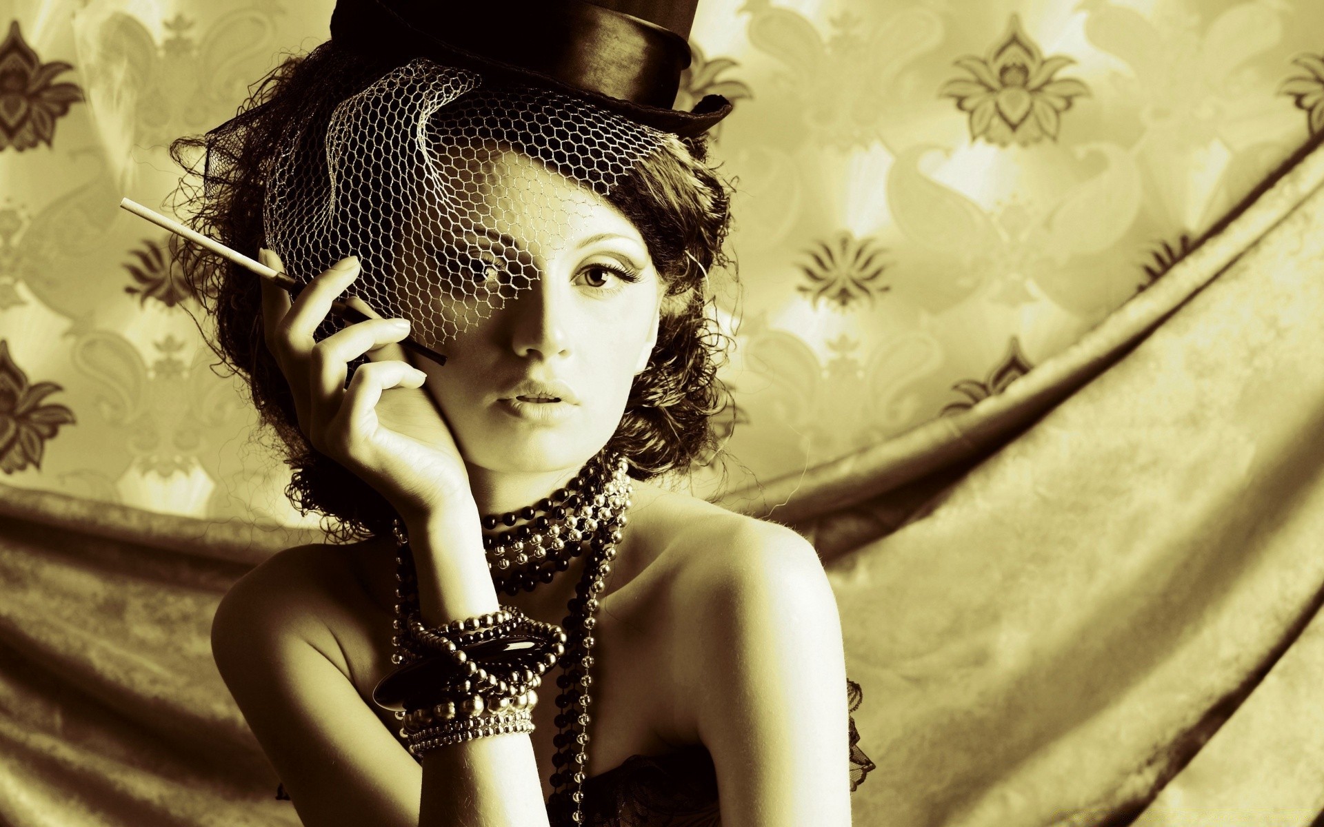 vintage portrait girl fashion model woman one monochrome adult sepia retro glamour art beautiful sexy veil wear