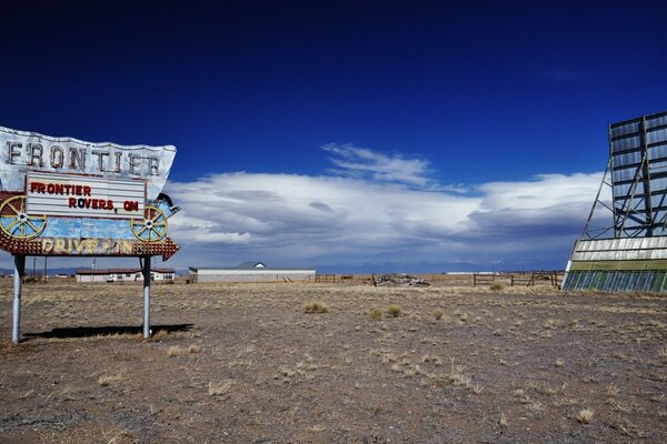 Banner stand in the steppe