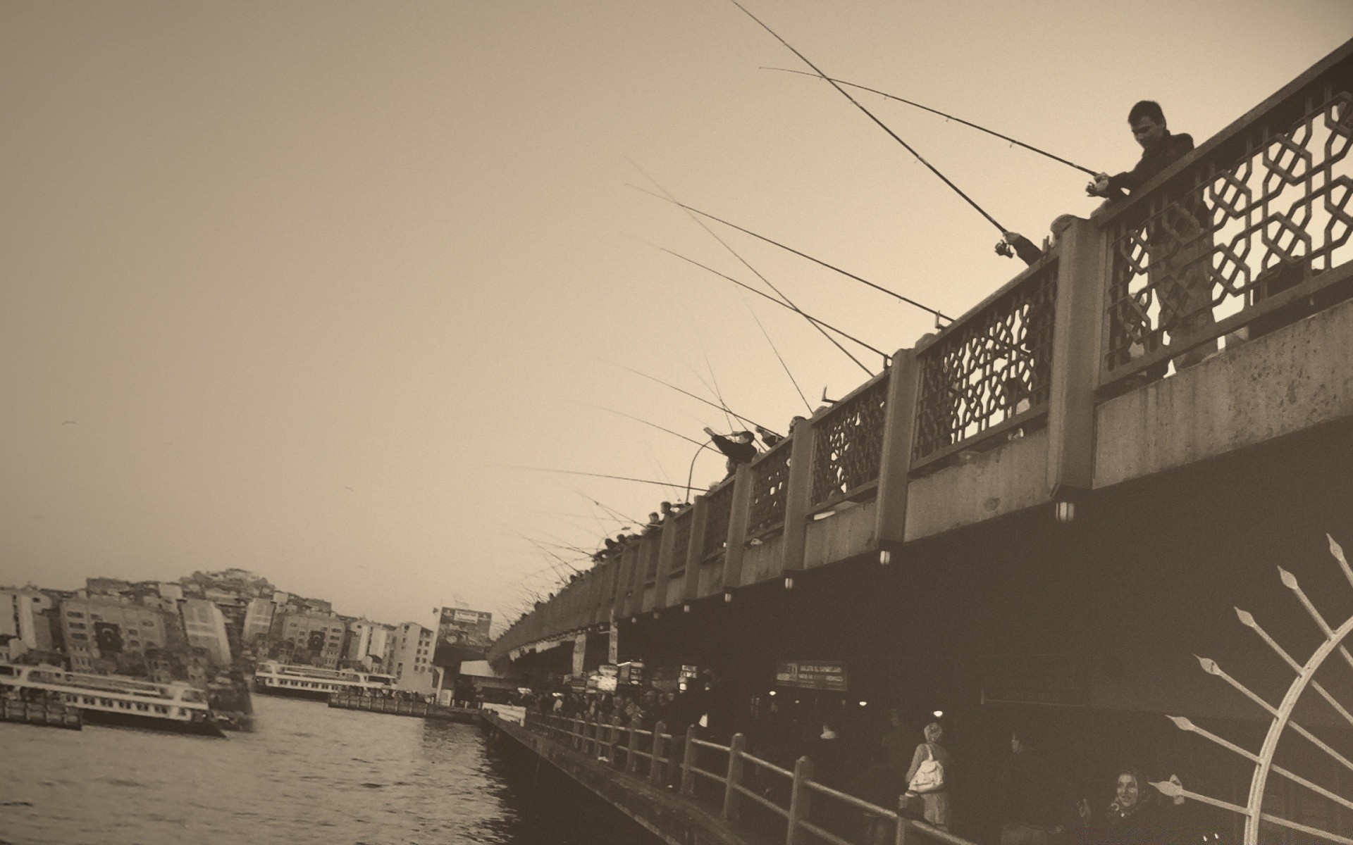 jahrgang wasser fluss monochrom brücke transportsystem auto stadt