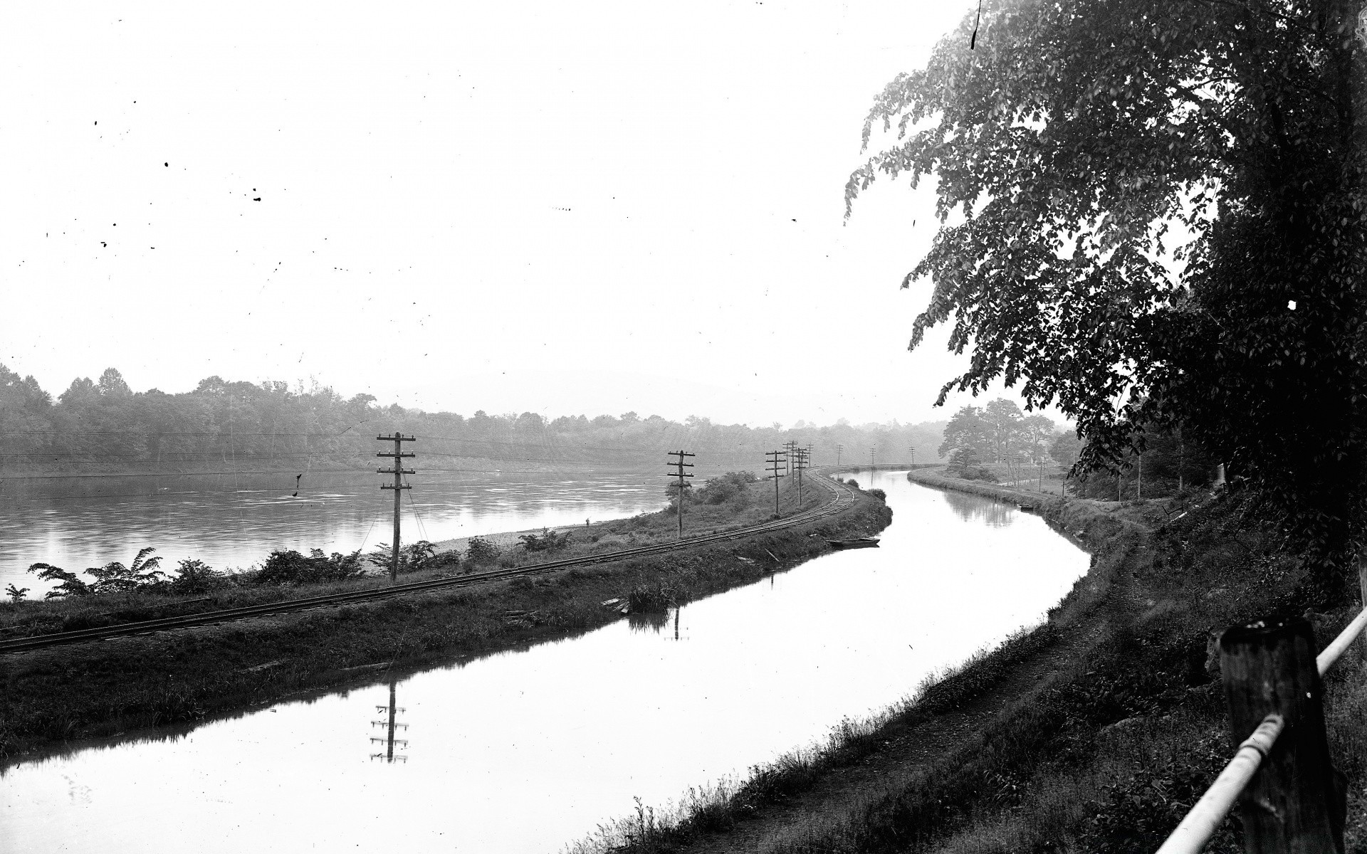 vintage eau rivière voiture arbre paysage lac bateau réflexion système de transport