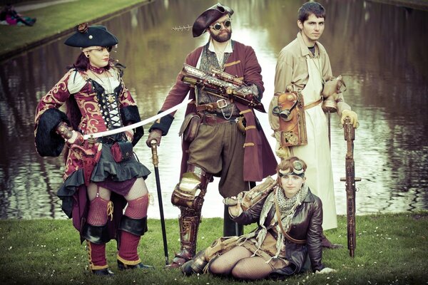 Calidad cosplay en el escenario steampunk