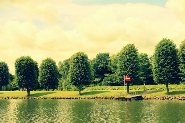 Summer nature pontoon by the water