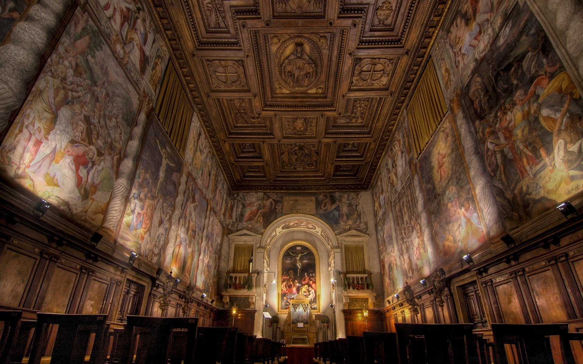 jahrgang kirche drinnen religion decke kathedrale architektur innen reisen kapelle malerei kloster bank bogen kunst altar museum