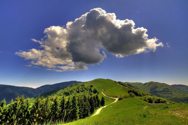 Mountains and clouds in a summer landscape