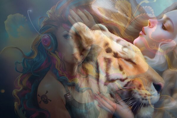 Chica con tigre, abstracción