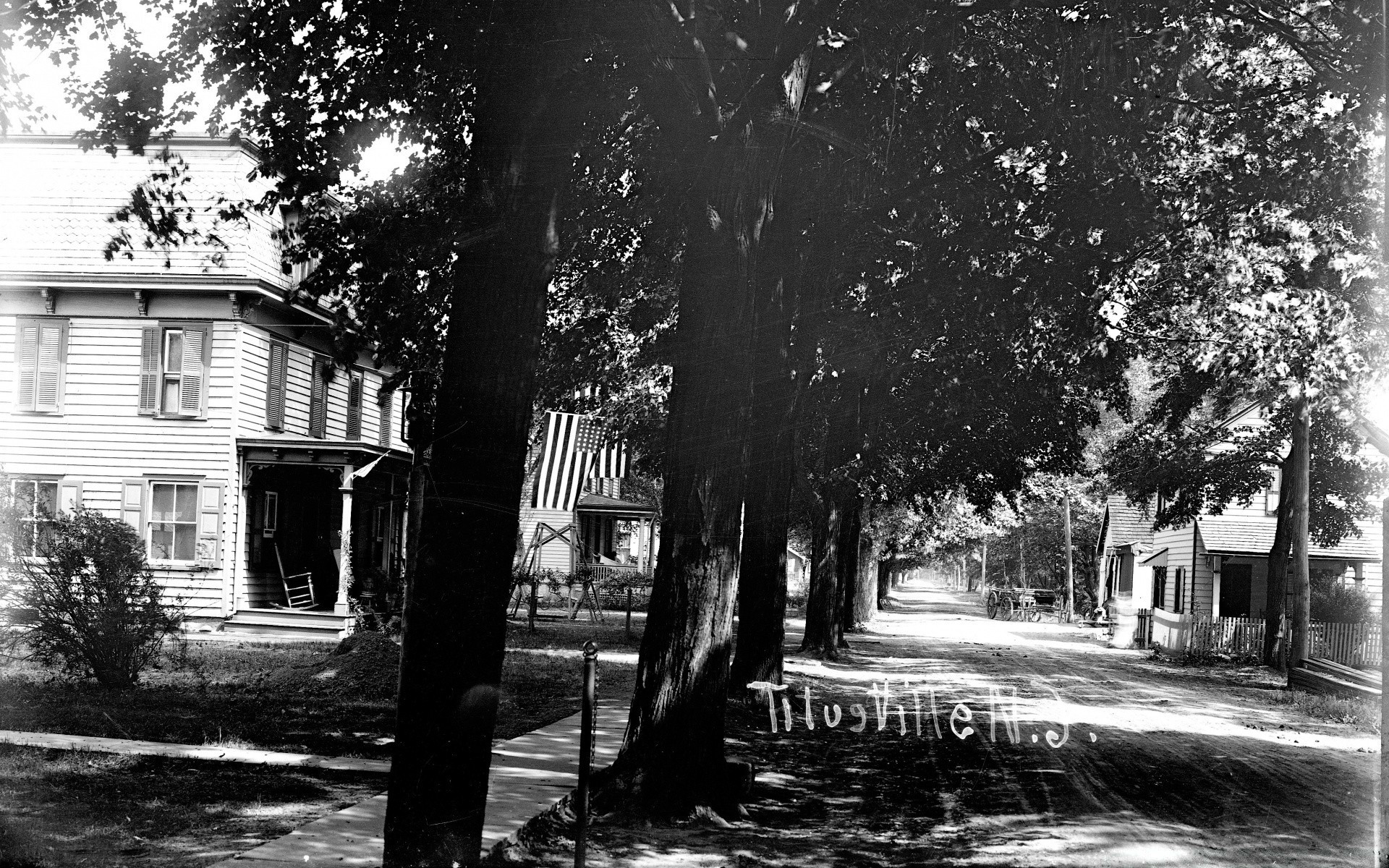 jahrgang zuhause straße baum monochrom