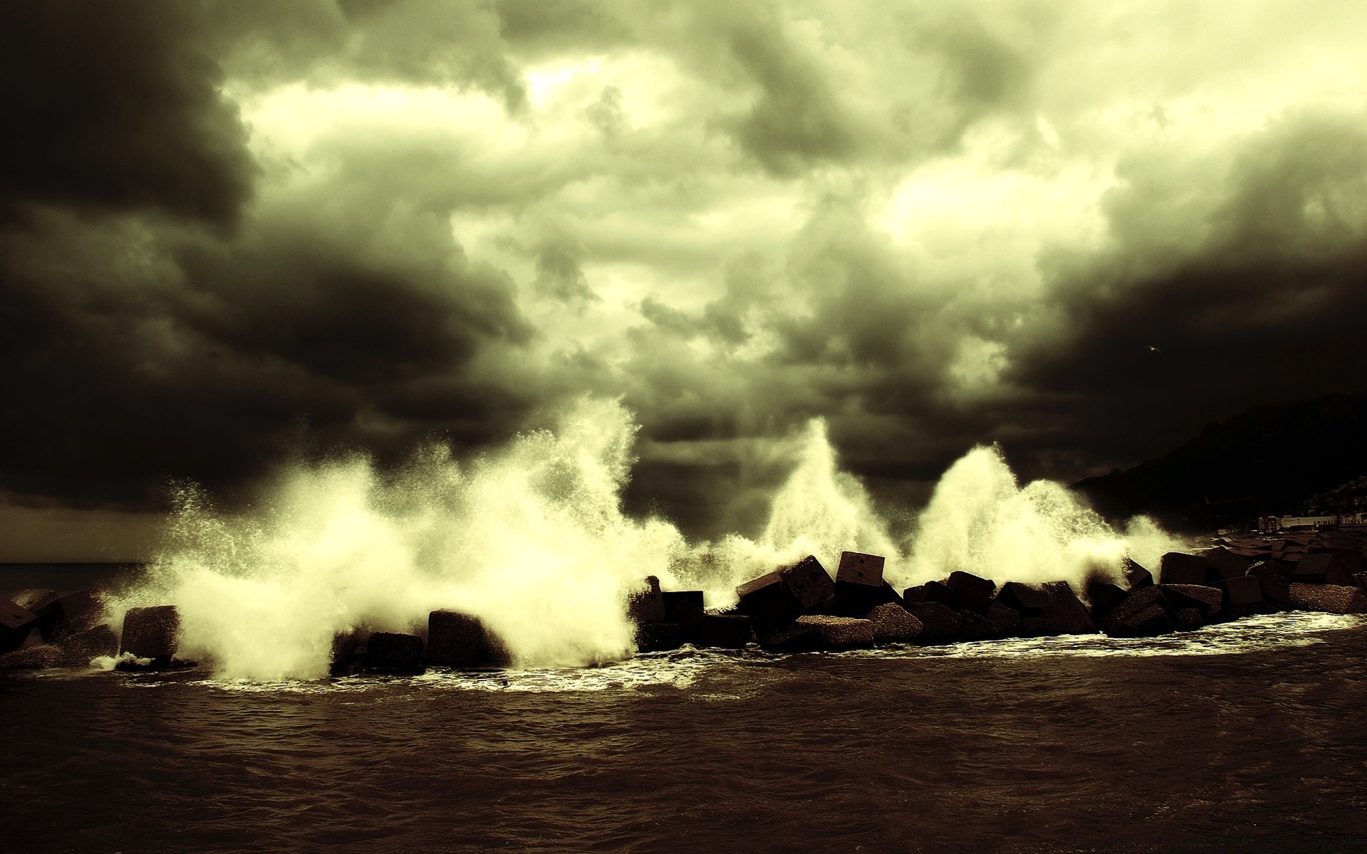 jahrgang sturm wasser strand monochrom ozean landschaft meer sonnenuntergang regen landschaft meer himmel dämmerung dramatisch wetter blitz