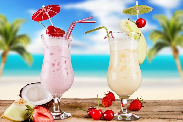 Summer fruit and milk cocktails