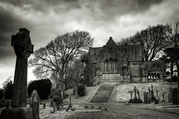 Cementerio en blanco y negro Vintage