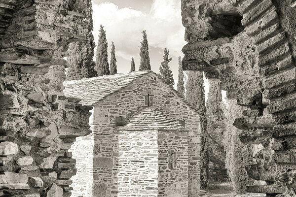 Dilapidated ancient stone building