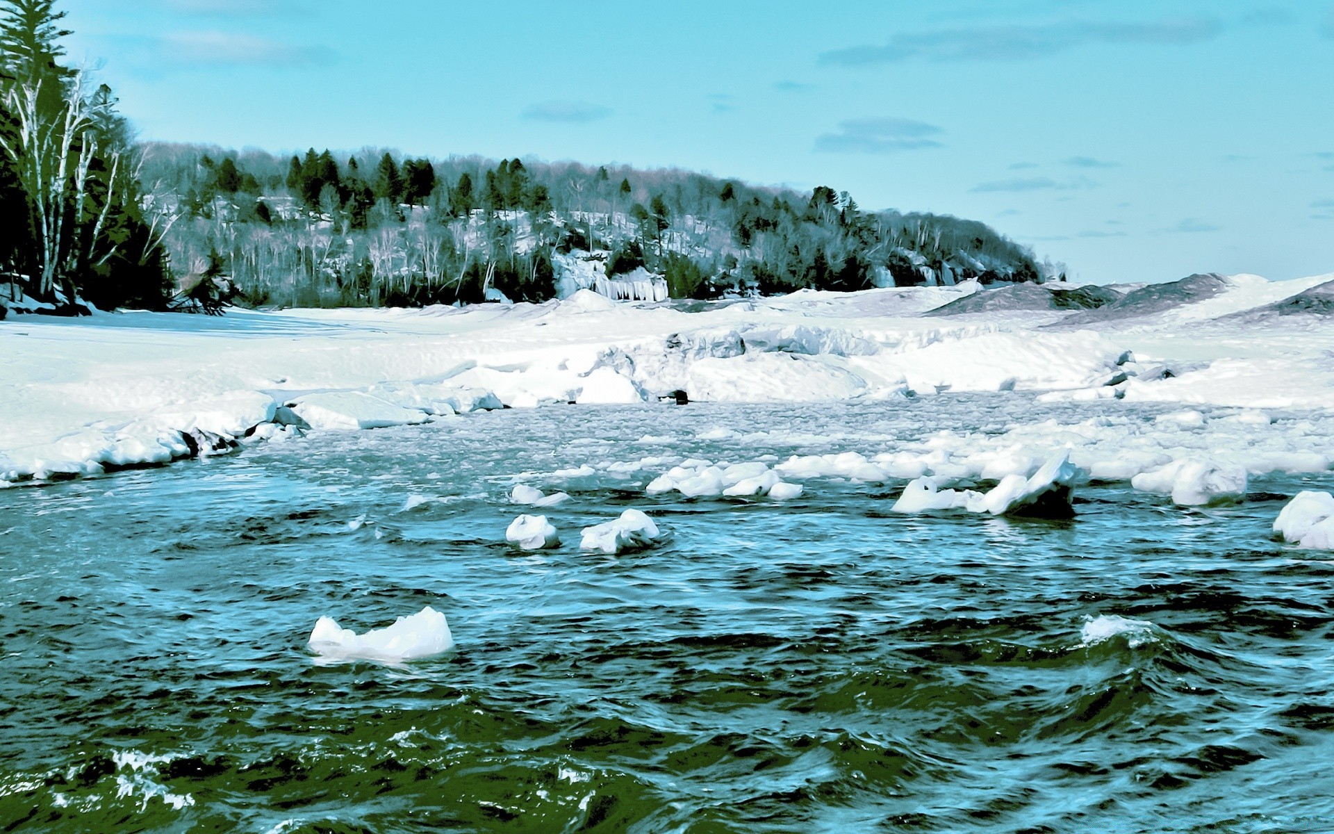 vintage water nature snow cold winter outdoors travel landscape ice frosty sea river