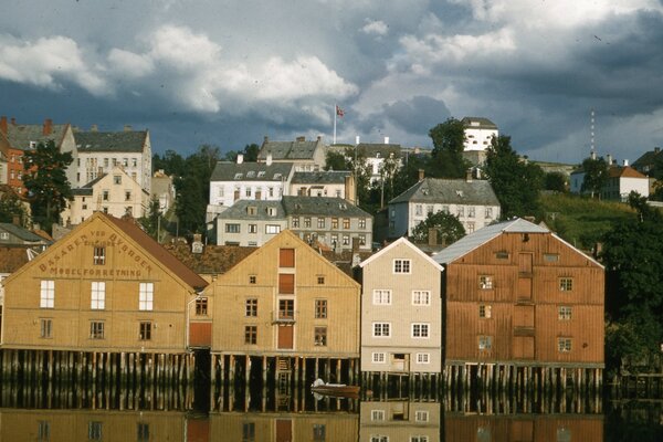 Vintage houses by the river in Europe