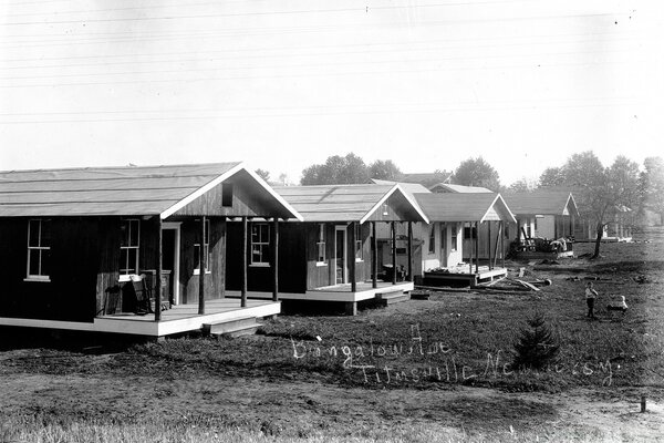 Old black and white photo of the village