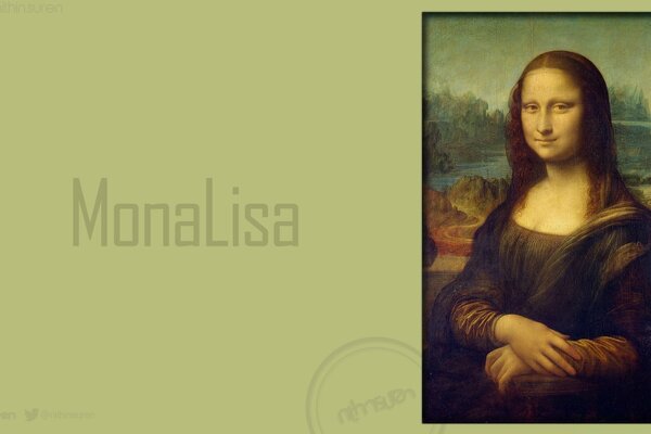 Retrato de la Mona Lisa sobre fondo verde