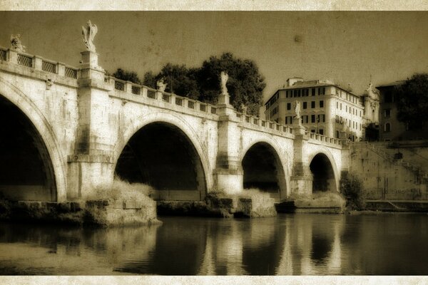 Vintage photo of an arched bridge