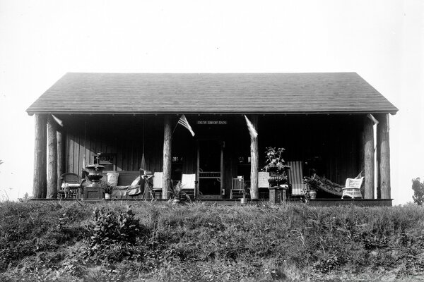 Black and white vintage photo of the house