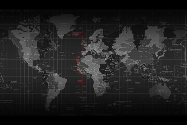 Mapa del mundo en blanco y negro. Mapa del mundo dividido