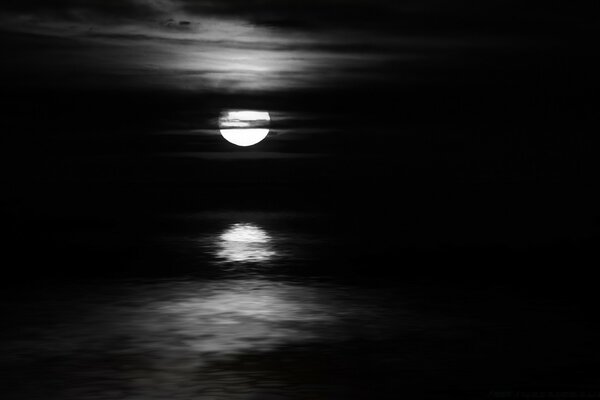 Moon reflection in dark water