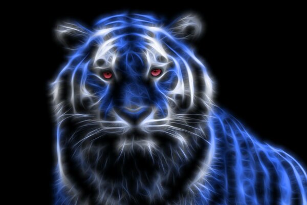 Dessin d un tigre dans une flamme bleue