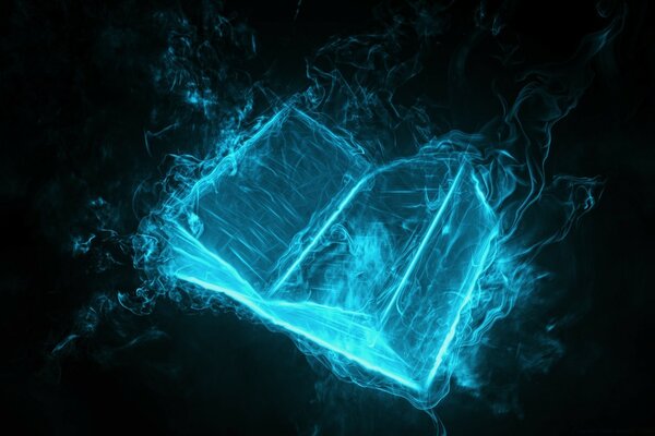 The image of the book with a turquoise glow