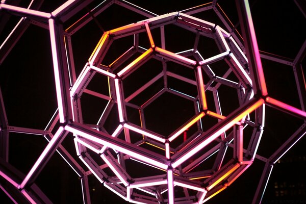 Three-dimensional hexagons with neon illumination