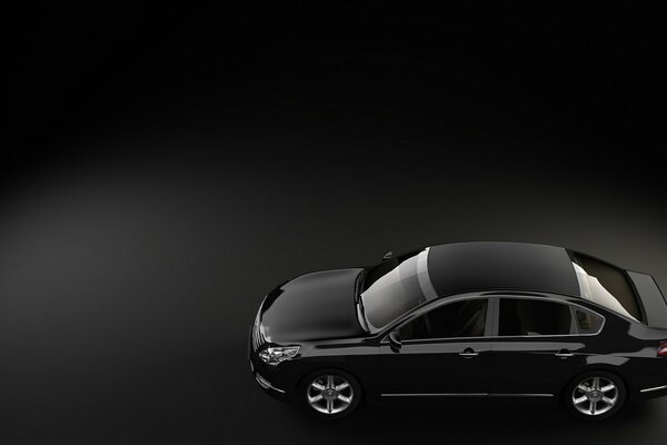 Black car on black background monochrome black car