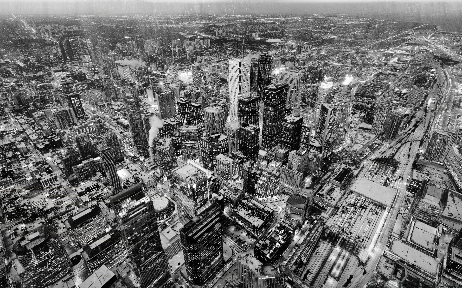 schwarz und weiß stadt antenne stadt skyline wolkenkratzer straße straße viele architektur städtisch