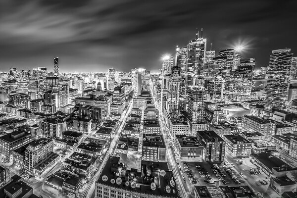 Vista de la metrópoli en blanco y negro