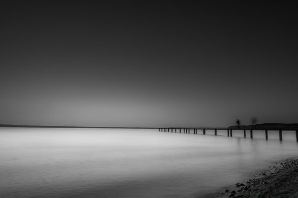 Foto en blanco y negro de la superficie del mar