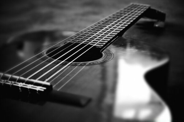 Foto em preto e branco da guitarra