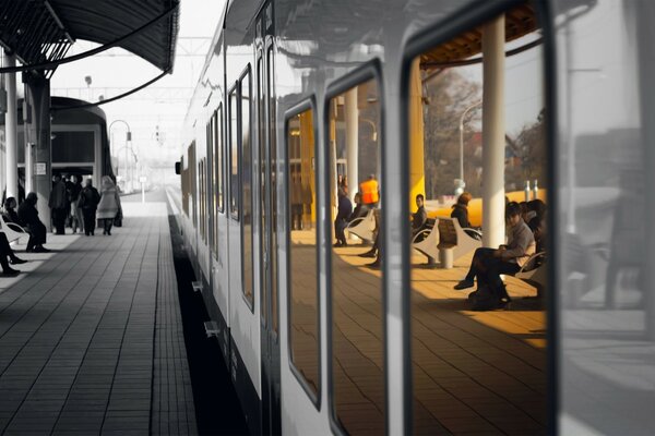 Black and white railway street in it to go to the city