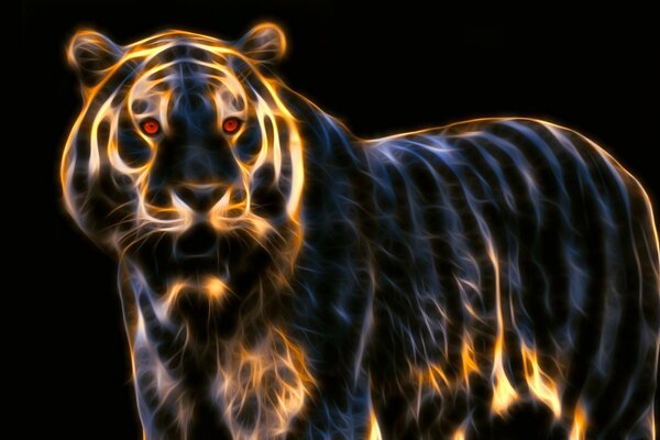 Image lumineuse d un tigre sur fond noir