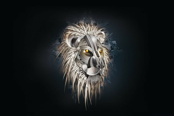 Steampunk lion of armor on dark background