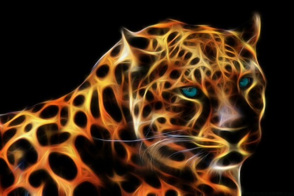 Modèle-dessin d un Jaguar avec des yeux turquoise