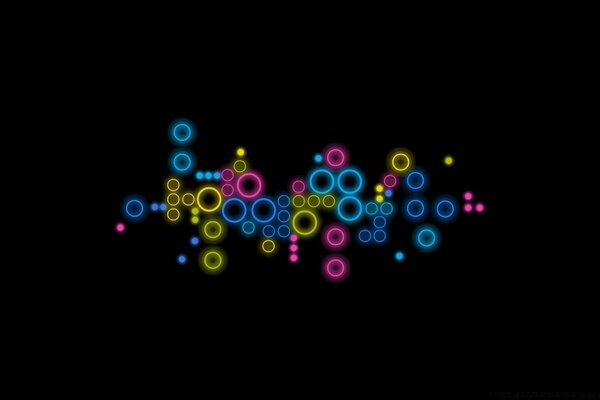 Multicolored roundels on a black background