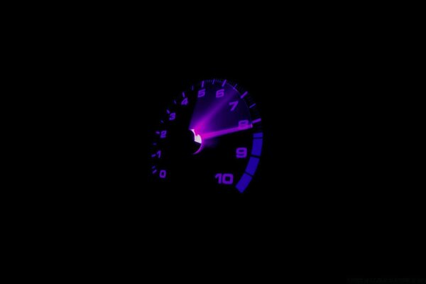 Lilac tachometer numbers on a black background