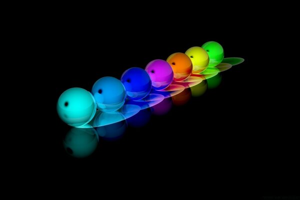 Seven colorful bowling balls