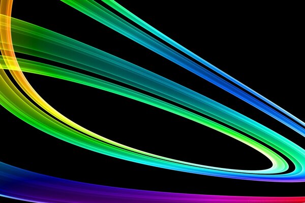 Neon multicolored arcs on a dark background