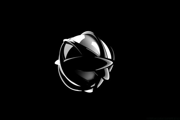 A shiny metal ball on a black background