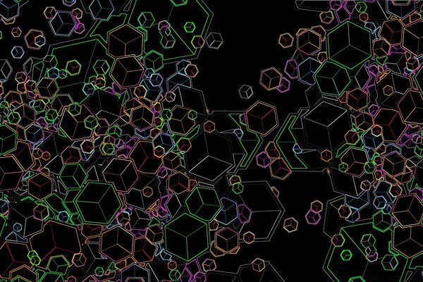 Modèle d image multicolore de cube sur fond sombre