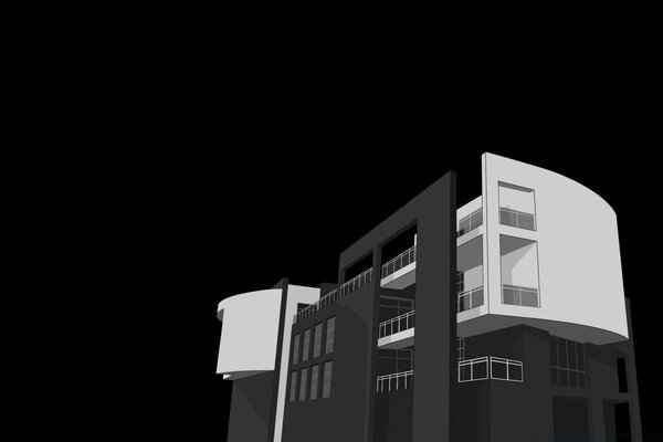 The layout of the building in black and white