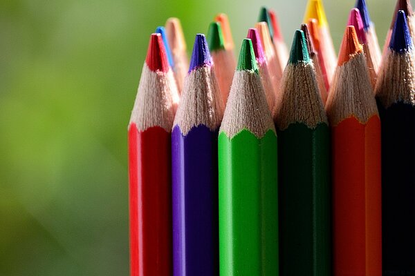 Sharpened bright colored pencils