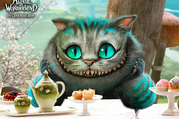 Cheshire cat invites you to a tea party