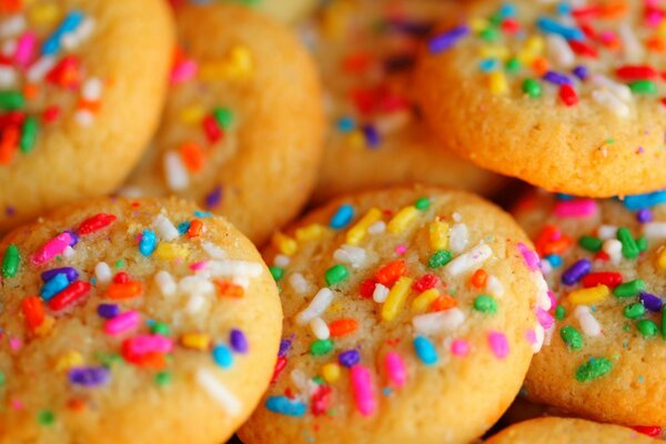 Cookies with sugar sprinkled with multicolored powder