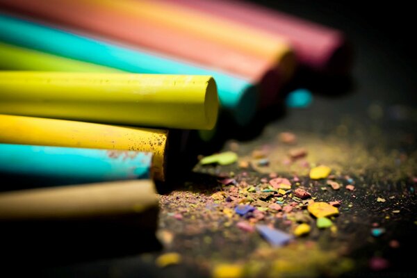 Pastelli colorati con gatti sparsi sul pavimento