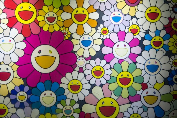 Flores en el fondo con emoticonos sonrientes