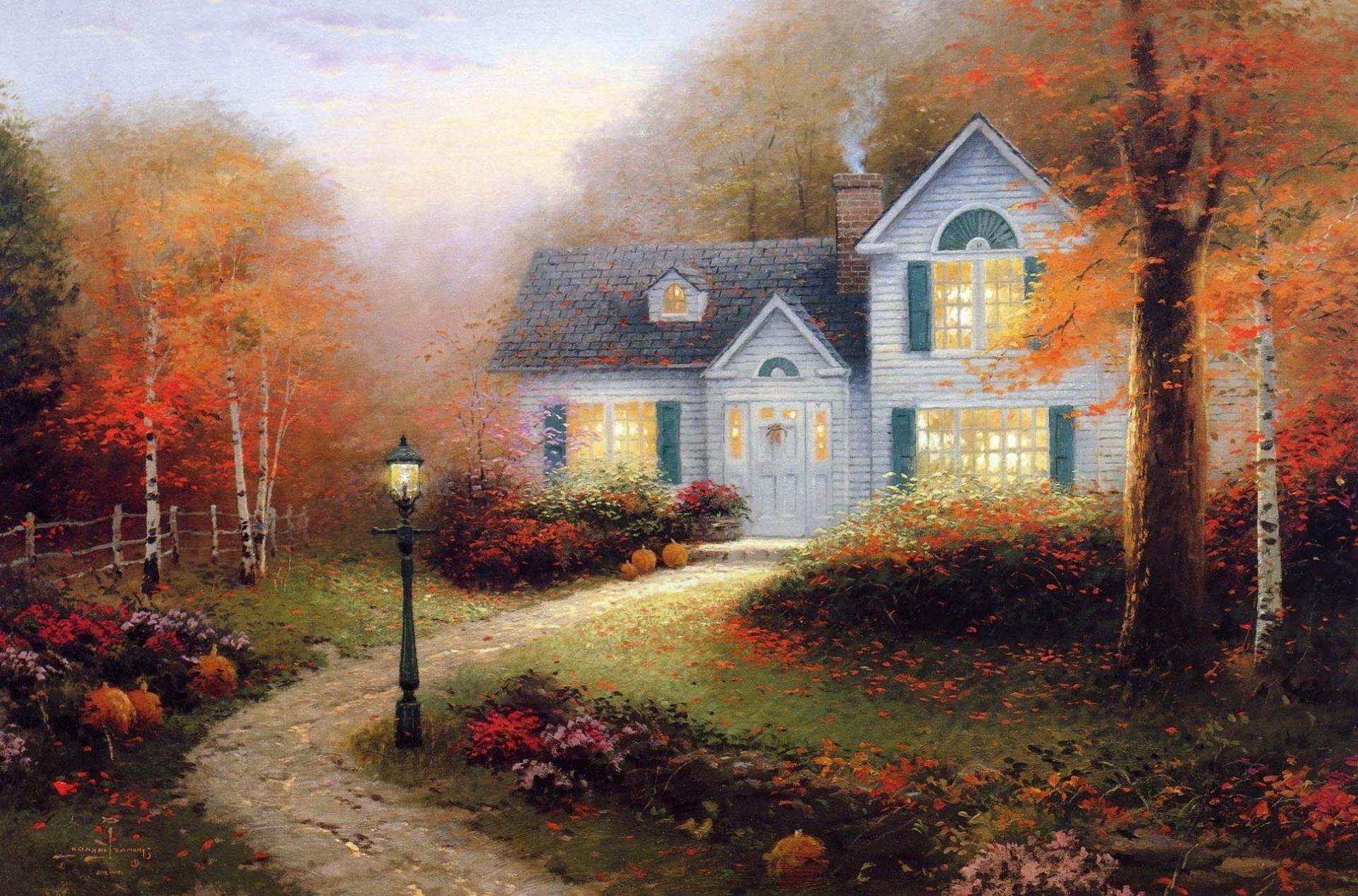 autumn tree fall home house landscape