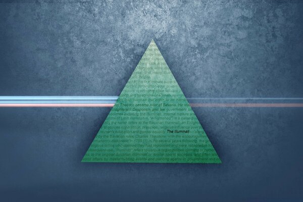 Triangle with inscriptions inside on a gray-blue background with a stripe along the horizon