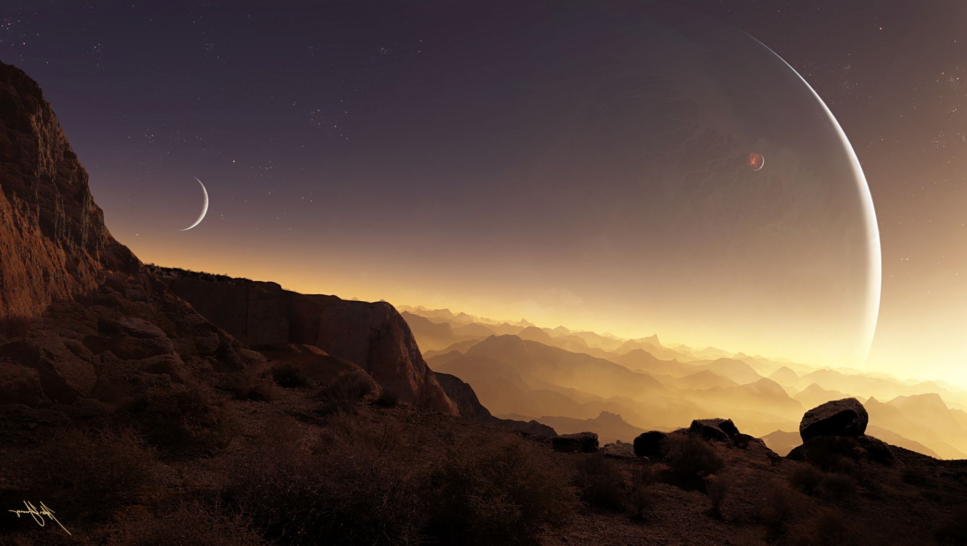 espace lune paysage ciel coucher de soleil aube montagnes soir soleil désert voyage lumière nature rock crépuscule à l extérieur astronomie scénique majestueux